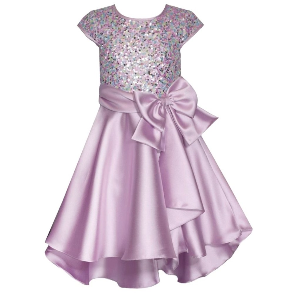 Bonnie Jean Girls 4-16 Lilac Mikado Sequins Bow Front Dress